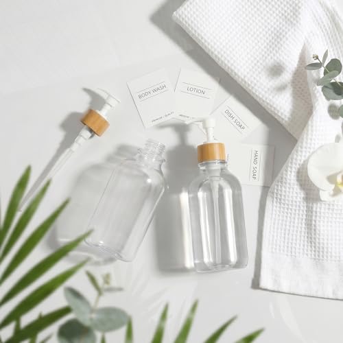 Image of KASUNTING Clear Soap Dispenser, 2 Pack Plastic Dish Soap Dispenser for Kitchen, 17 Fl Oz Bathroom Hand Soap and Lotion Dispensers Set with Bamboo Pump, Refillable Liquid Soap Bottles