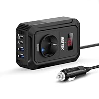BESTEK 200W Spannungswandler 12 V auf 240 V 230 V AC Auto-Wechselrichter,3-pin Steckdosen,2PD 30W und 2 QC18W Anschlüsse Anschlüssen Zigarettenanzünderstecker,von Laptops, iPhones,und mehr,Schwarz