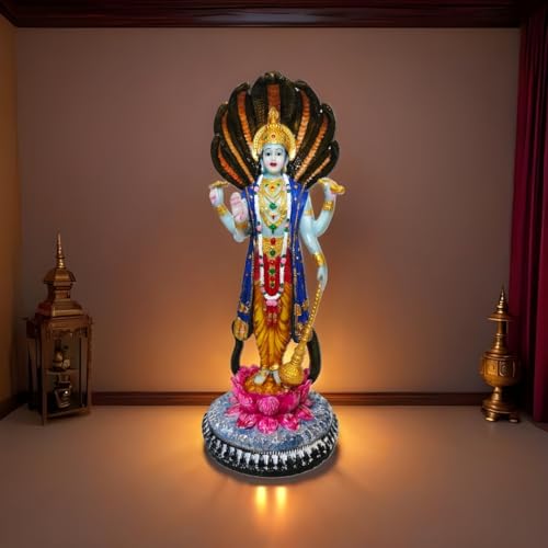 Image of YASHONIDHI Venkatesh Narayan Vishnu Bhagwan Statue, 12 Inches, Lakshminarayan Full-Colour Murti Standing on Lotus and Sheshnag, for Home, Office Decoration, for Pooja Room