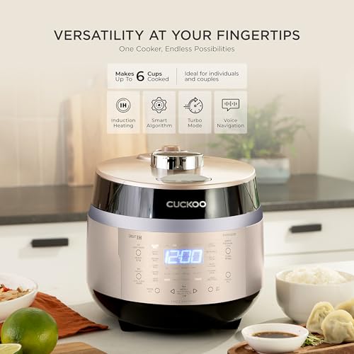 CUCKOO High Pressure Rice Cooker 3-Cup Uncooked / 6-Cup Cooked with Induction Heating Technology, Small Rice Maker with 16 Menu Options and Steam Plate, Voice Guide, Gold (CRP-EHSS0309F) by CUCKOO - Image 3