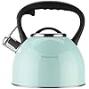 MAGEFESA Esmeralda Stainless Steel Whistling Tea Kettle, 2.9 Qts, Drip-Free Pouring System, Suitable for All Types of Stovetops Including Induction, Removable Lid for Easy Cleaning Teapot