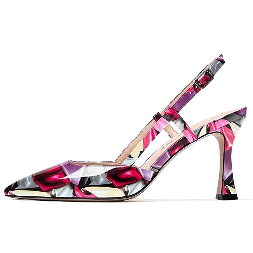 MERRORI Womens Dress Wedding Buckle Patent Pointed Toe Slingback Spool High Heel Pumps Shoes 3.3 Inch2