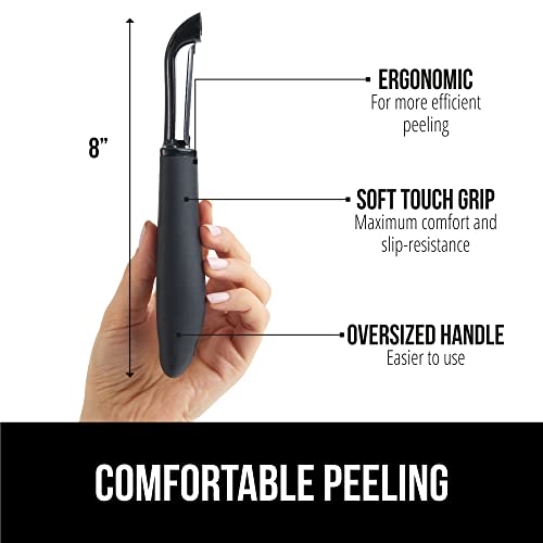 Gorilla Grip Silicone Tongs Set Of 2 And Swivel Vegetable Peeler, Silicone Tongs Are 12 And 14 Inch, Peeler Is Dishwasher Safe, Both In Black Color, 2 Item Bundle #TOP6