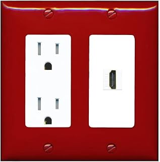RiteAV Placa de pared HDMI personalizada, 1 puerto, resistente a manipulaciones, color rojo y blanco