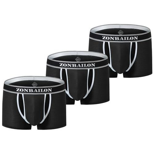 Mens Boxer Briefs Sexy Mesh Breathable Cut Out Pouch Short Leg Trunks Underwear2