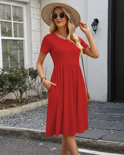 Image of COSSEN Women's 2026 Summer Midi Dress Crew Neck Short Sleeve