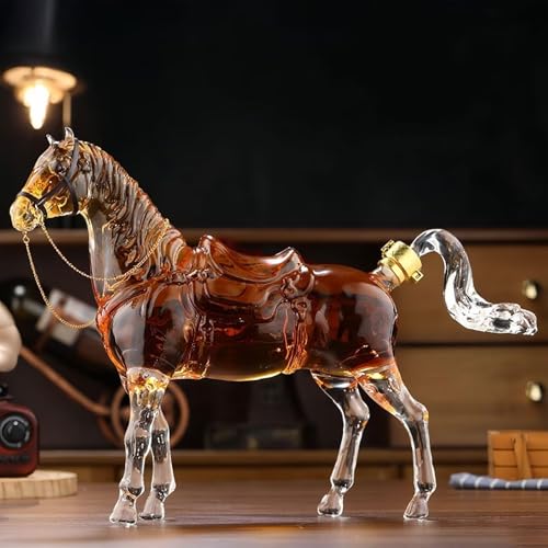 ウィスキ一デカンタ, 工芸品 アート置物, 1000ML馬型ウイスキーデカンタ彫刻、漏れ防止ワインボトル飾り、ホームバー動物ガラス装飾