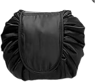 شنطة مكياج برباط للسفر، شنطة سحرية، شنطة مكياج محمولة، مقاومة للماء، سعة كبيرة، خفيفة الوزن للغاية، مريحة، اسود