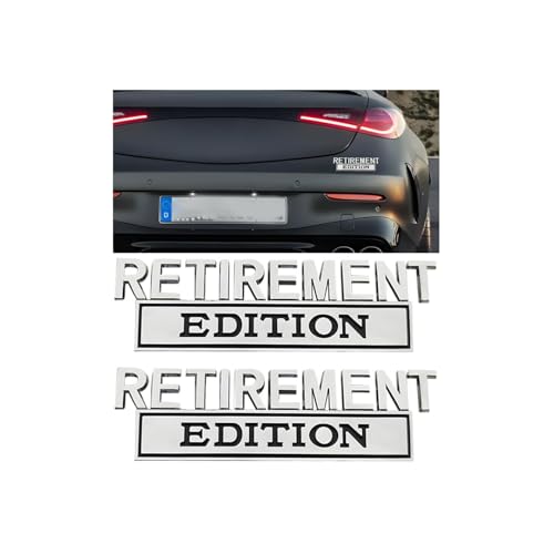 Image of HZEL Car Emblem, 2PCS 3D Retirement Vehicle Badge Edition Sticker, Automotive Exterior Bumper Hood Trunk Door Decal Replacement Accessories, Universal for SUV, Sedan, Truck (Silver Black)
