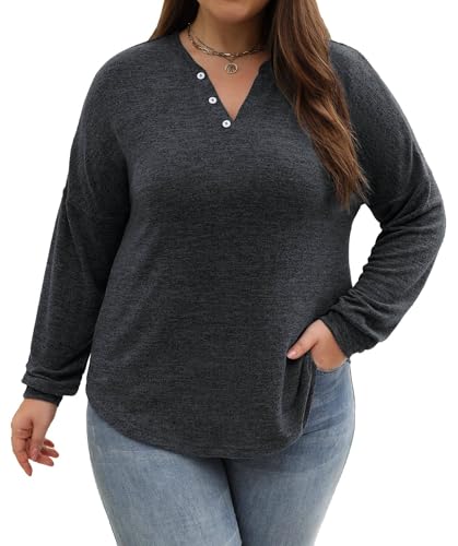 Image of Gloria&Sarah Womens Plus Size Tops Long Sleeve Henley Shirts Fall Fashion Oversized Sweatshirt Tunic Sweaters L-4XL