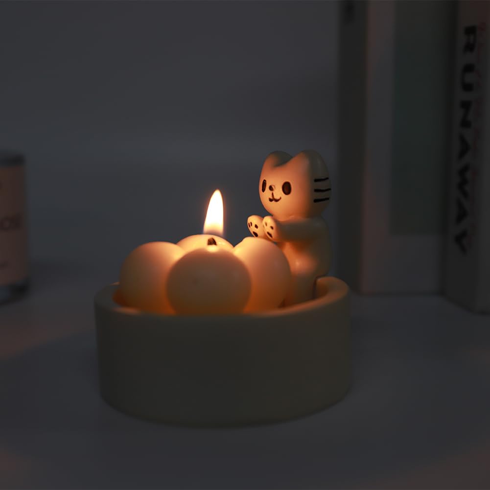 Portacandele a forma di gattino in stile cartone animato, 2024 nuovo gattino che scalda le zampe, grazioso portacandele profumato, fatto a mano, in resina, per gatti, candelabri per gatti, decorazione