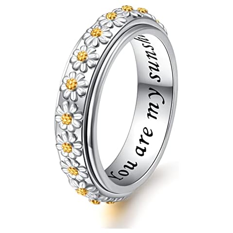 Ladytree Daisy Anxiety Relieve Spinner Rings You Are My Sunshine Flower Fidget Ring Sterling Silver ADHD Stress Relieving Ring for Women Size 11 Cover