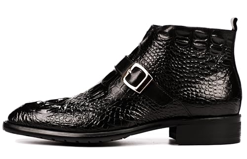Santimon Mens Zipper Dress Leather Crocodile Print Bukle Strap Ankle Fashion Monk Boots2