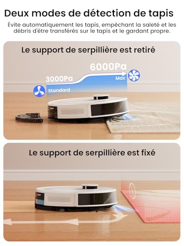 Lefant M2 Plus Aspirateur Robot Laveur avec Station, Vidange Automatique, Navigation Laser avec Cartographie, Évitement d'obstacles PSD, 6000Pa, Nettoyage Personnalisé, Idéal pour Poils d'animaux, App