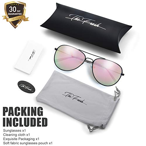 Image of The Fresh Classic Aviator Sunglasses for Men Women, Metal Frame Mirror Lens, Pilot Style, Includes Cleaning Cloth, Pouch