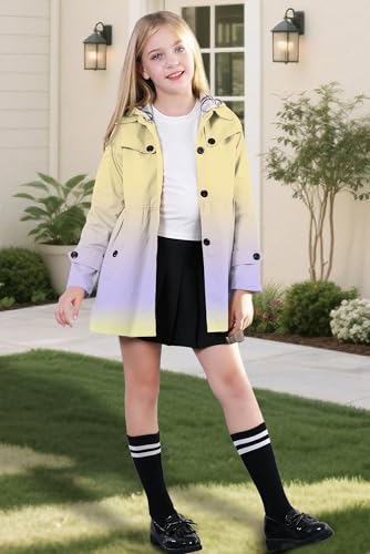 Image of Betusline Girl's Single Breasted Trench Coat Hooded Dress Coat Outerwear, 2-14 Years