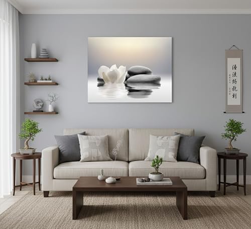 Zen Canvas Wall Art white Lotus Flowers and Black Massage Stones Spa Picture Wall Decor Poster Print Suitable for Yoga Meditation Room Bathroom Bedroom Study Home Decoration by DYLGYWI - Image 4
