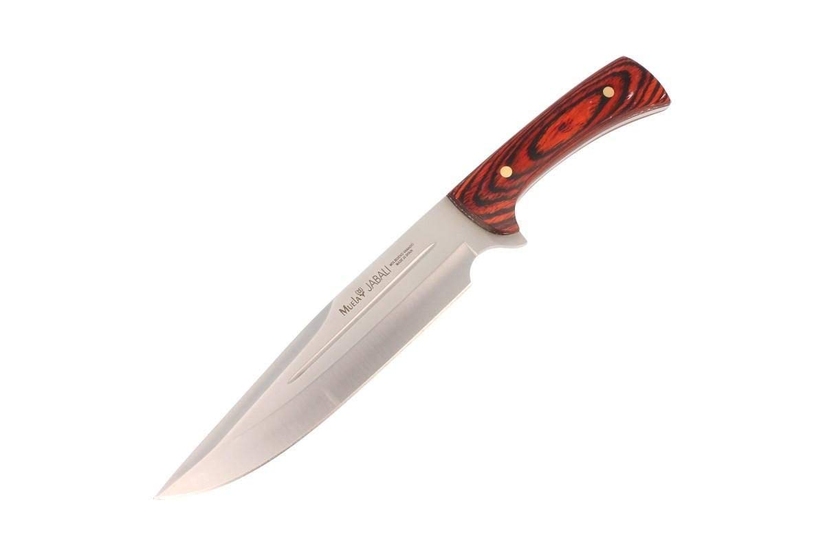 Muela Cuchillo Jabali JABALI-21E hoja de acero ACX-380 de 21 cm y empuñadura de madera de coral para Caza, Pesca, Supervivencia y Bushcraft - Realizado en Ciudad Real