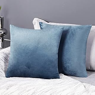Deconovo Set of 2 Large Crushed Velvet Cushion Covers 60cm x 60cm 24x24 Inches Throw Pillowcases Cushion Covers for Sofas Seats with Invisible Zipper Stone Blue