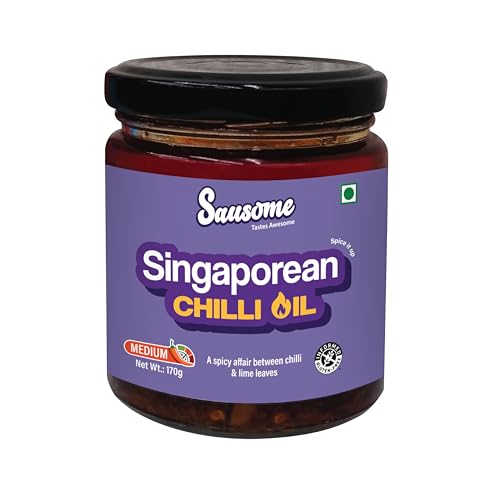 Sausome Singaporean Chilli Oil | Spicy Red Chilli, Garlic & Ginger Infused with Kaffir Lime in Sunflower & Coconut Oil | Perfect for Asian Cooking | 170 g