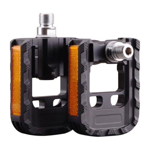 Vilgftyiet Pedales plegables de bicicleta de 9/16 pulgadas para bicicletas eléctricas, aleación de aluminio con tiras reflectantes, 1 par, negro/plateado/rojo/azul negro