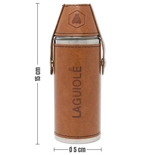 Laguiole Flachmann met 2 glazen, roestvrij staal, leer, bruin, geschenkdoos, Kerstmis, verjaardag, 235 ml, ideaal voor… - Afbeelding 6