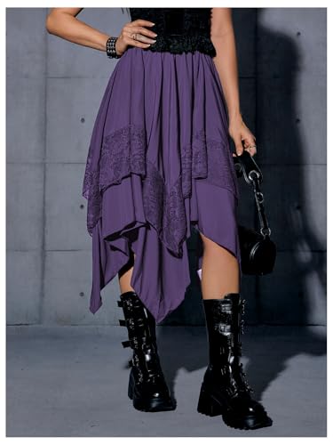 Verdusa Women's Renaissance Flowy Fairy Skirt Y2k Contrast Lace Layered Asymmetrical Midi Skirts - Image 4