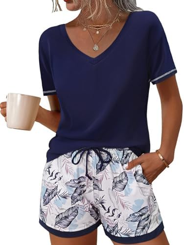 Litherday Pijama Mujer Verano Algodón Manga Corta Cuello en V Con...