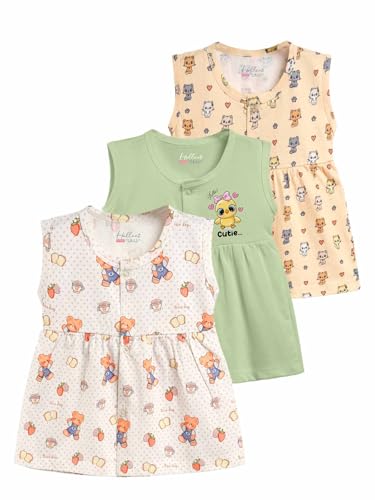 Image of HELLCAT 100% Cotton Baby Frock Dress for Girls - Pack of 3, Soft & Trendy, Sleeveless
