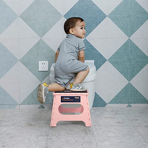 Image of Flottian 11 inch Folding Step Stool for Adults and Kids Holds Up to 300 lbs,Non-Slip Folding Stools with Portable Handle, Compact Plastic Foldable Step Stool for Bathroom,Bedroom, Kitchen Sakura Pink