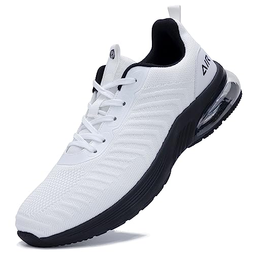 AUPERF Men's Air Running Shoes Lightweight Breathable Workout Footwear Walking Sports Tennis Sneaker AllwhiteBlack Size 10