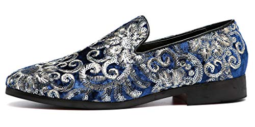 Santimon Mens Loafers Velvet Sequins Embroidered Smoking Slippers Dress Shoes Wedding Moccasins Slip-on Flats2
