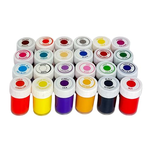 Juego de colores para tela – Colores textiles resistentes al lavado para tejidos claros – Ideal para pintar camisetas, manualidades, decoración textil, bolsos, cojines (24 colores x 25 ml)