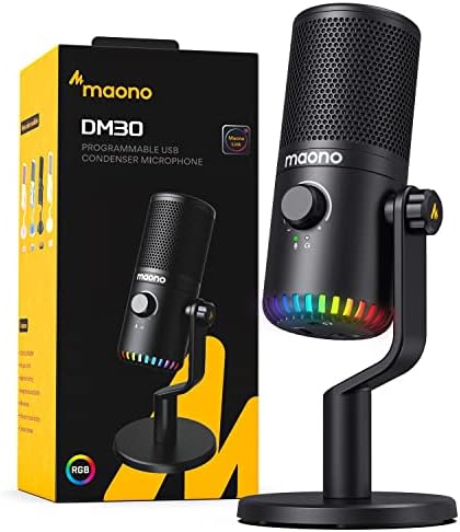 MAONO Gaming Microphone for PC, USB Programmable Condenser Mic with RGB Light, Mute, Gain, Monitoring, Volume Control for Streaming, Podcast, Vocal, Twitch, YouTube, Discord, Computer, Mac, PS5, DM30