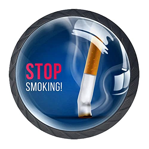 BestIdeas 4 pomos redondos para cajones de 30 mm, tiradores de cigarrillos, fondo azul, sin tabaco, para dormitorio, aparador, armario, puerta de cocina