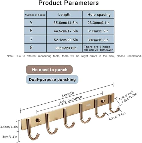 Perchero de pared resistente de aluminio inoxidable duradero 5