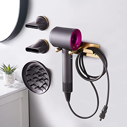 Hair Dryer Stand for Dyson Supersonic Hair Dryer, SUS304 Dyson Hair Dryer Wall Mount, Punch- Free Dyson Hair Dryer Holder Dyson Hair Banjekt (Gold)