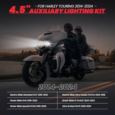 4.5 LED Auxiliary Fog Spot Light Bracket Kit Compatible With Harley Davidson Touring Electra Glide Street Glide Ultra Limited 2014-2023, Passing Lamp Housing Shell, Black