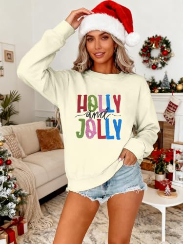 Christmas Sweatshirts for Women Holly and Jolly Embroidered Pullover Tops - image 2