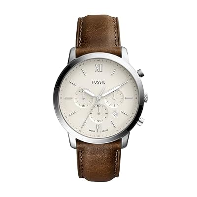 Fossil Men's Watch, Neutra Quartz Stainless Steel and Chronograph Leather Watch for Men, Color: Silver, Brown