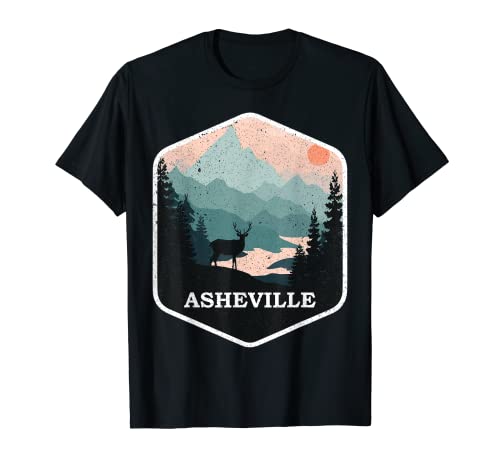 Asheville North Carolina NC Retro Montagne Escursionismo Souvenir Maglietta