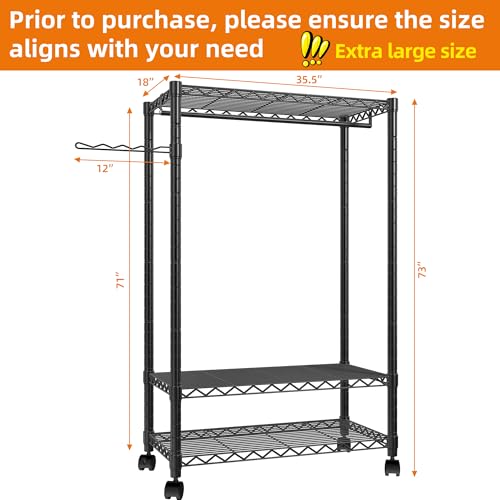Heavy-Duty-Clothing-Garment-Rack-Freestanding-Clothing-Rack-Portable-Closet-Wardrobe-with-3-Adjustable-Wire-shelves-1-Side-Hook-and-1-Clothe-Rod-for-Hanging-Clothes-Black Heavy Duty Clothing Garment Rack Freestanding Clothing Rack Portable Closet Wardrobe with 3 Adjustable Wire shelves 1 Side Hook and 1 Clothe Rod for Hanging Clothes Black