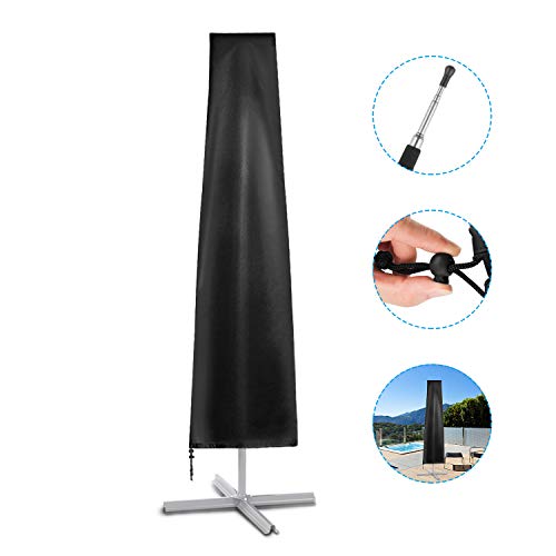 Deyard Parasol Cover, Cantilever Suspension Copri Ombrellone Extra Large con Zip Invisibile, Stile Trapezoidale, Materiale Rivestito in Argento Impermeabile, Resistente agli Strappi, Nero