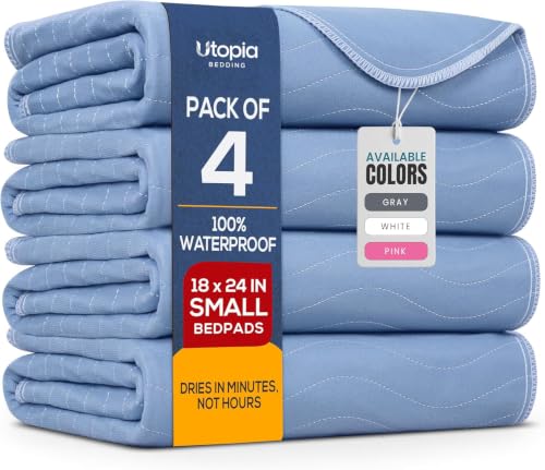 Image of 4 Pack Waterproof Reusable Heavy Absorbency Incontinence Bed Pads 18 inchx24 inch | Utopia Bedding Washable Underpads, Chuck Pads for Adults, Kids, Elderly and Pets, Bedwetting Pads for Sofa and Couch, Blue
