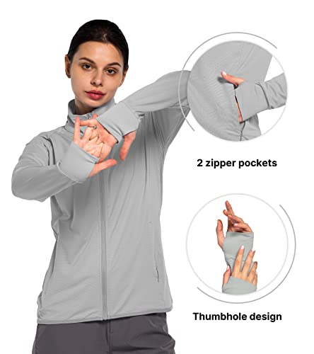 Upf 50+ Uv Long Sleeve Shirt Women Golf Sun Protection Light Jacket Hiking Running Fishing Shirts With Zip Pockets Plus Size Gray M #TOP2