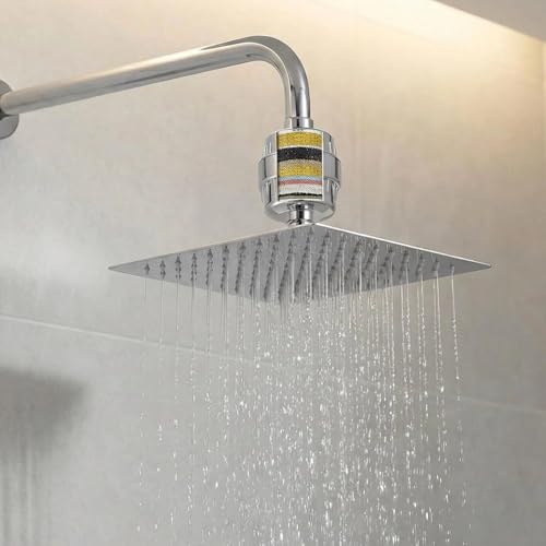 Miniatura 7 de Conjunto De Cabezal De Ducha Tipo Lluvia Y Filtro De Ducha Voolan, Cabezales De Ducha De Alta Presión Fabricados En Acero Inoxidable, Cartucho Filtrante Para Agua Dura 25cm, Cuadrado