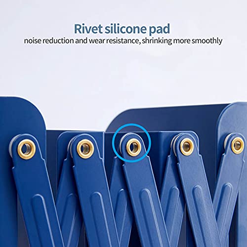 PUNCIA Desktop Adjustable Bookends Expandable Book Binder Holder Table Telescopic Bookshelf Metal Memo Bookcase Rack Shelf for Kid Child Student Office Book File Organizer Storage (Blue) - Thumbnail 4