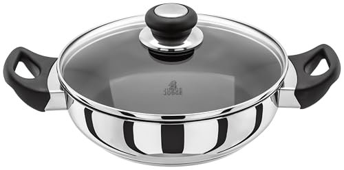 JUDGE Vista Sautier Bratpfanne, Kochtopf, 24 cm Beschichtete Edelstahlpfanne, Pfanne mit Deckel aus Bruchsicherem Glas, Kochtopf für Induktion, Schmorpfanne, Ofenfest