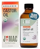 J MAC BOTANICALS Organic Castor Oil Cold Pressed (Glass Bottle, 4 oz, NO DROPPER), pure hexane free castor oil for face, skin, eyelashes