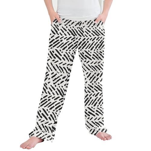 Boho Bohemian Geometric Long Pajama Pants Elastic Waist PJ Bottoms with Pockets S A110481